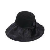 Women Bucket Hat Straw Bow Big Brim Vinyl Sun Protective