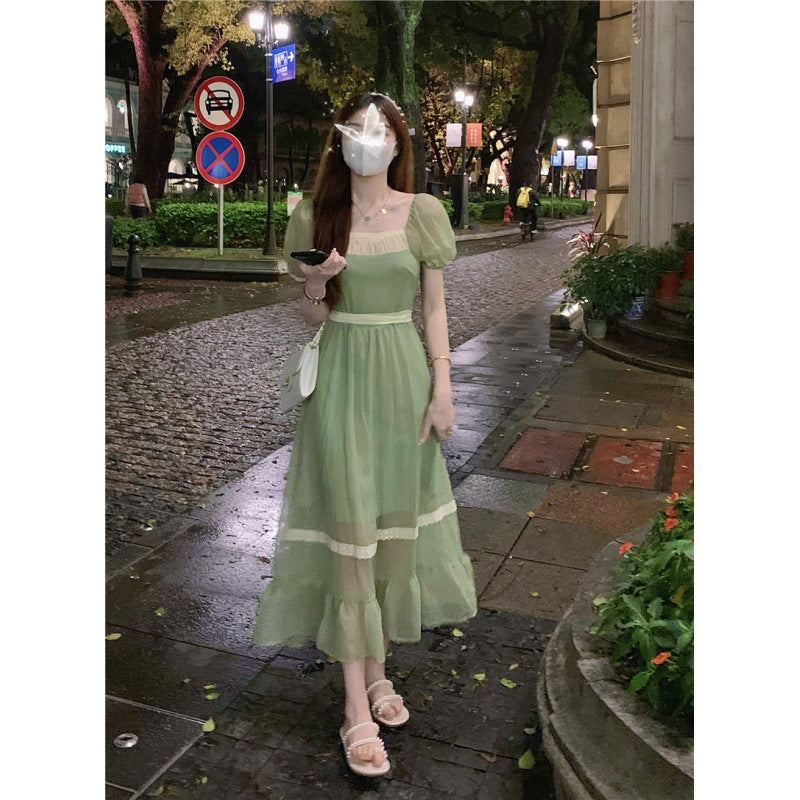 Regency Dress Slim-Fit Slimming Tea Break French Green Dress