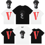 Vlone Shortsleeved Portrait High Street Loose Casual Men And Women Couple Round Collar Tee Printed Letter Tshirt