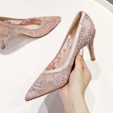 Nude Heels for Wedding Large and Small Size Mesh Breathable