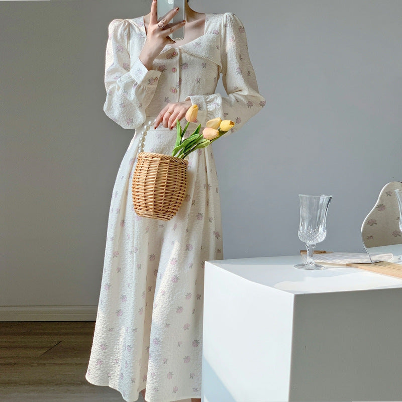 Regency Dress Rose Pearl Jacquard Dress Waist-Tight