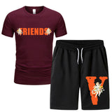 Vlone T Shirts & Shorts 2 Piece Set Short Sleeve T-Shirt Summer Loose Print T-Shirt