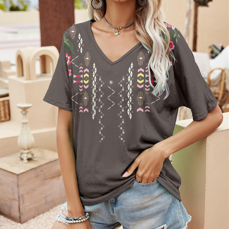 Romanian Gypsy Outfits Western Ethnic Style Short Sleeve T-shirt Top