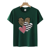 Valentine's Day T Shirts Couples Leopard Print Heart Printing Women's Pullover Short Sleeve T-shirt