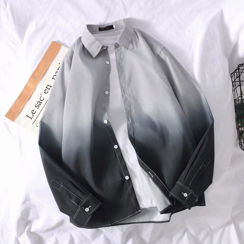 Men Shirt Gradient Color Long Sleeve Shirt