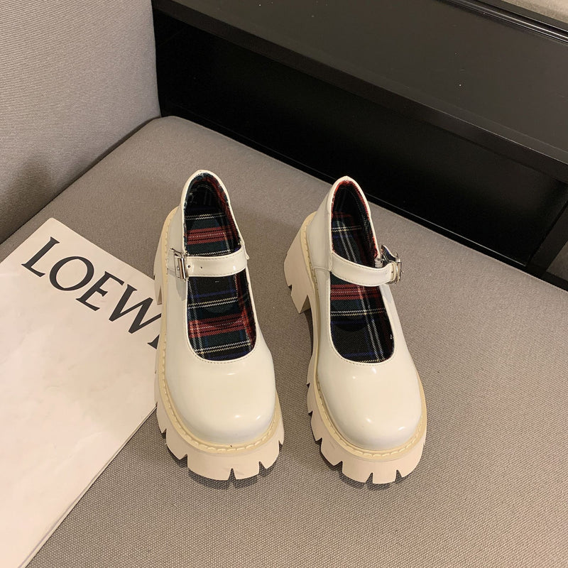 Platform Heels for Women Chunky Heel Platform Slimming Retro Small Leather Shoes for Women