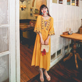 Coachella Music Festival Outfits Embroidered Cotton Linen Loose Vacation Waist Dress