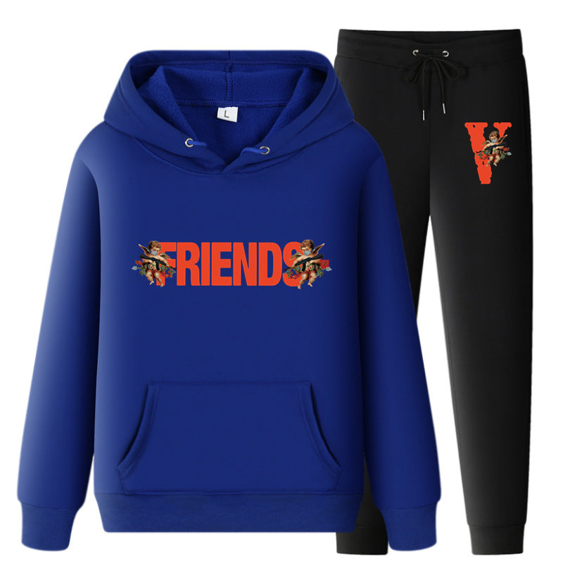 Vlone Hoodie & Pants 2 Piece Set Printed Sweater Casual