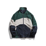 Man Fall Outfis Vintage Color Contrast Patchwork Sports Jacket Loose Casual Stand Collar Coat