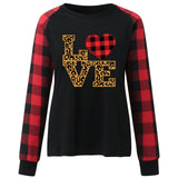 Valentine's Day T Shirt Long Sleeve Women's Clothing Heart Printing Raglan Plaid Long Sleeve