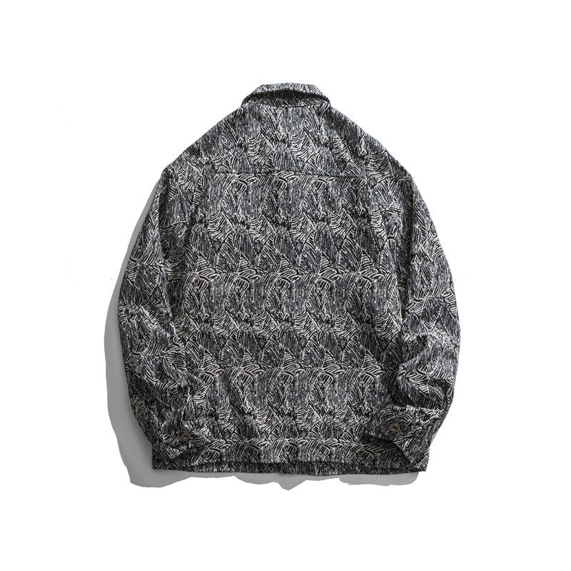 Man Fall Outfis Colorblock Snowflake Denim Jacket Loose Casual Jacket