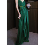 Emerald Green Dress Casual Green V-neck Backless Sling