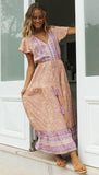 Kendall Jenner Wedding Guest Dress Bohemian Vacation Dress Positioning Flower Single-Breasted