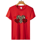 Valentine's Day T Shirts Couples Leopard Print Heart Printing Women's Pullover Short Sleeve T-shirt