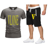 Vlone T Shirts & Shorts 2 Piece Set Men'S Printed Casual Short-Sleeved T-Shirt