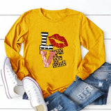 Valentine's Day T Shirts Couples round Neck Leopard Print Love Women's Casual Long Sleeve Bottoming Shirt