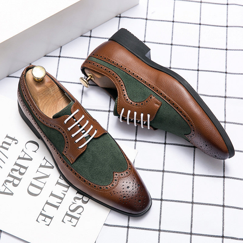 Men's Dress Shoes Classic Leather Oxfords Casual Cushioned Loafer plus Size Leather Shoes Retro Color Matching Leather Shoes