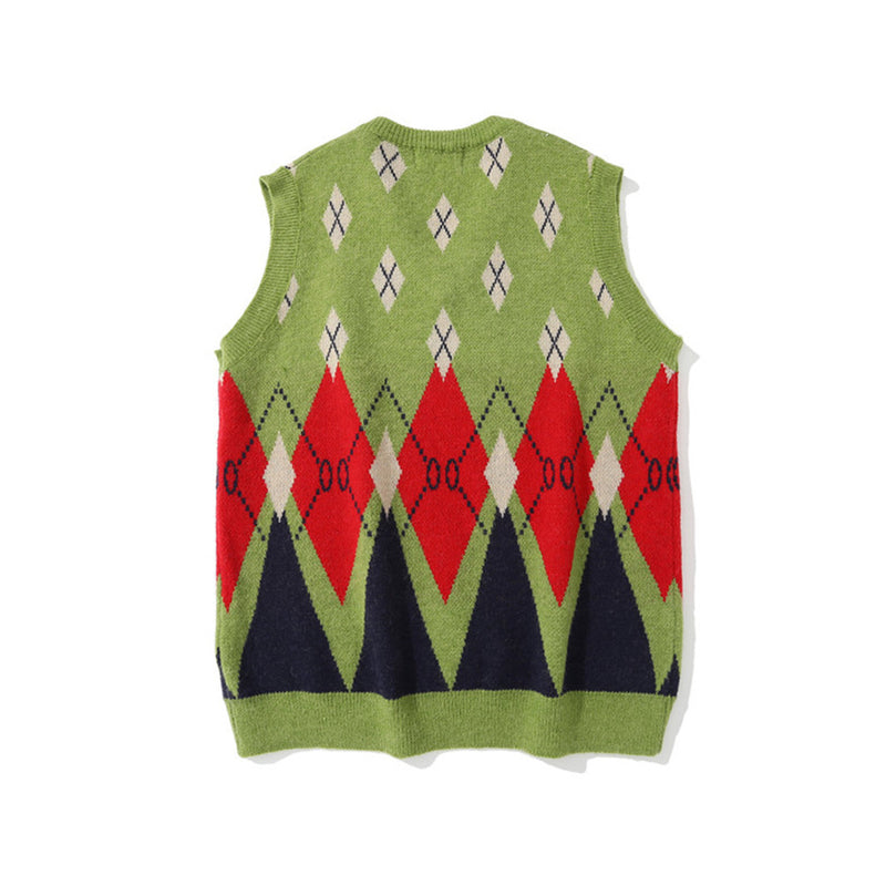 Men Sweater Color Block Jacquard Sweater Vest Coat Men's Sweater Vest
