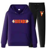 Vlone Hoodie & Pants 2 Piece Set Printed Sweater Casual