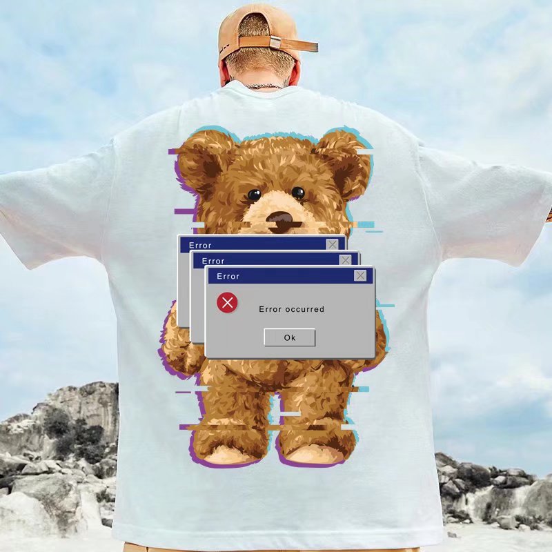 Men T-Shirts Cartoon Print Loose Half Sleeve