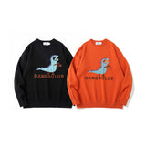 Men Sweater Cartoon Dinosaur Jacquard Sweater Men's Loose round Neck Sweater Trendy Brand Pullover Top