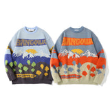 Men Sweater Landscape Jacquard Color Matching Knitted Sweater Men's Trendy Pullover