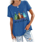 Merry and Bright Sweatshirts Christmas Tree Printed Casual Short Sleeve
