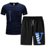 Vlone T Shirts & Shorts 2 Piece Set Men 'S Summer Printed Sports Short-Sleeved T-Shirt Set