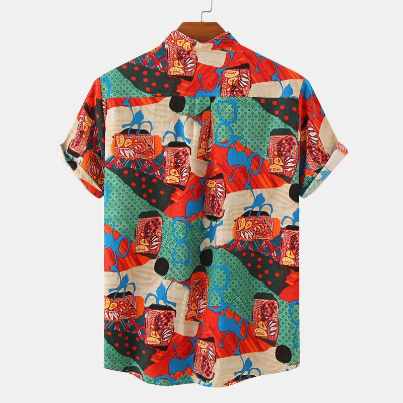 Camp Collar Shirt Short Sleeve Shirt Plaid Printed