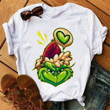 Men and Women Grinch Shirt Christmas Loose Grinch Printed Short Sleeve