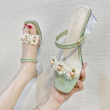 High Heels Slippers Summer Fashion Flower Chunky Heel Ankle-Strap Sandals