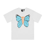 Vlone T Shirt Blue Butterfly Print Large V Short Sleeve T-Shirt Men And Women Loose Hip Hop Half Sleeve