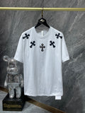 CHH Chrome Hearts T Shirts Heavy Industry Leather Patchwork Cross Short Sleeve T-shirt