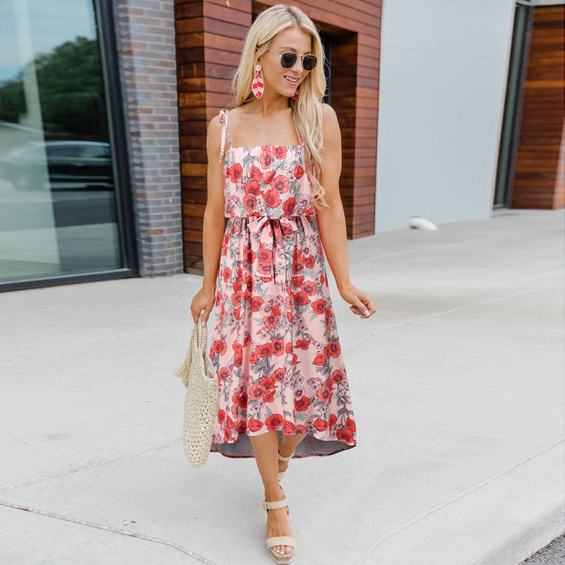 Nine Britton Dress Slim-Fit Suspender Skirt Waist-Tight Floral