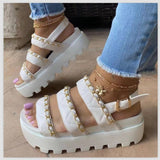 Women Platform Sandals Summer Plus Size Round Toe Metal Chain Casual Sandals