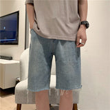 Men Denim Shorts Men's Summer Student Loose Wide Leg