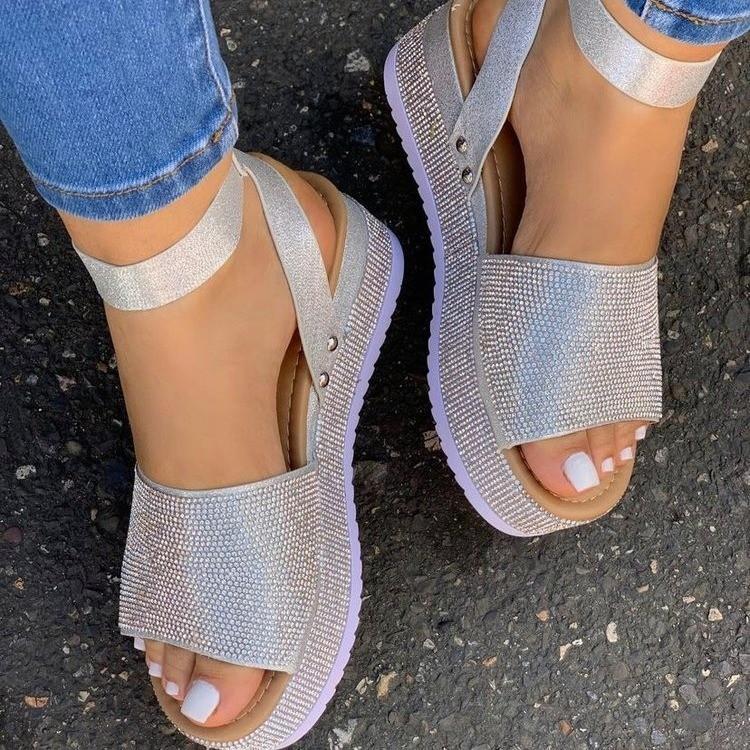 High Heels Slippers Plus Size Sequined Peep Toe Summer Casual Sandals
