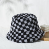 Vintage Check Bucket Hat Lamb Wool Bucket Hat
