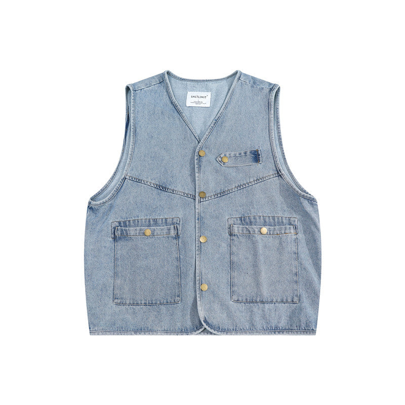 Man Fall Outfis Retro Washed Do the Old Cowboy Vest Men's Loose Overalls