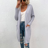 Women Cardigan Knit Sweater Autumn and Winter Mid-Length Solid Color Pocket Knitted Cardigan Jacket