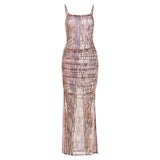 Coachella Music Festival Outfits Summer Women's Sling Backless Gauzy Printed Slim Fit Mid-Length Dress Women's
