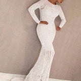 Long Homecoming Dresses Sexy Bronzing Long Sleeve Ball Gown Dress