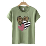 Valentine's Day T Shirts Couples Leopard Print Heart Printing Women's Pullover Short Sleeve T-shirt