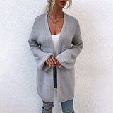 Women Cardigan Knit Sweater Autumn and Winter Solid Color Knitted Cardigan Mid-Length Sweater Women