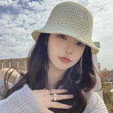 Women Bucket Hat Dome Knitted Fisherman Sun Protection Sunshade