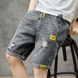 Men Denim Shorts Summer Denim Shorts Men's Ripped Elastic Waist Loose