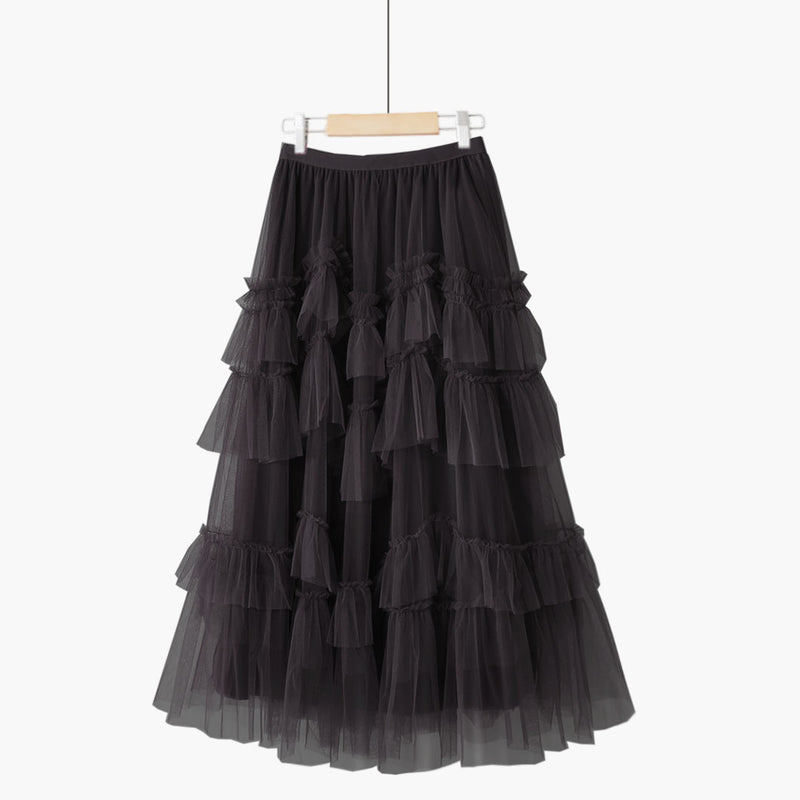 MIDI Mauve Skirt Autumn and Winter Mesh Dress Fashion Stitching Skirt