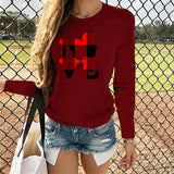Valentine's Day T Shirt Women's Solid Color Long Sleeve Love Printed Casual Style Top