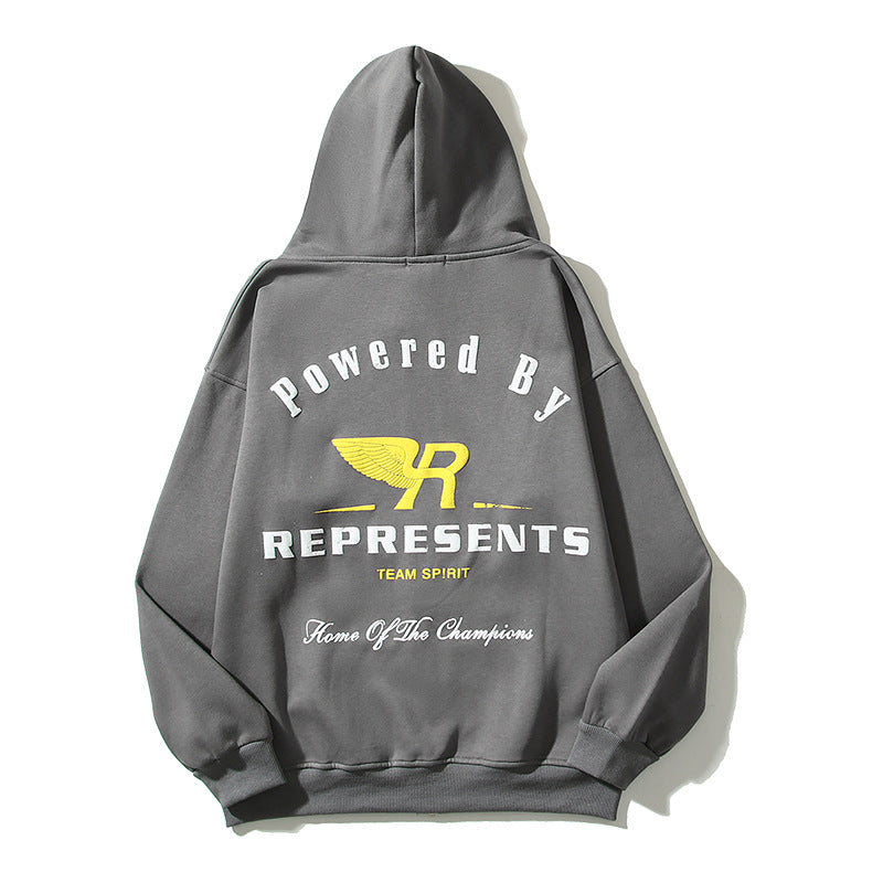 Cardigan Baseball Jacket Rep Foam Wings Letter Print Open Bear Zipper Hoodie