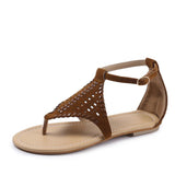 Women Open Toe Sandals Flats Summer Low-Top Sandals Round Toe Hollow-out Flat Shoes
